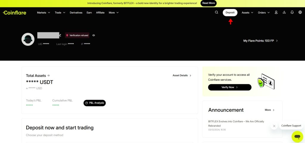 How to Deposit on Coinflare tutorial