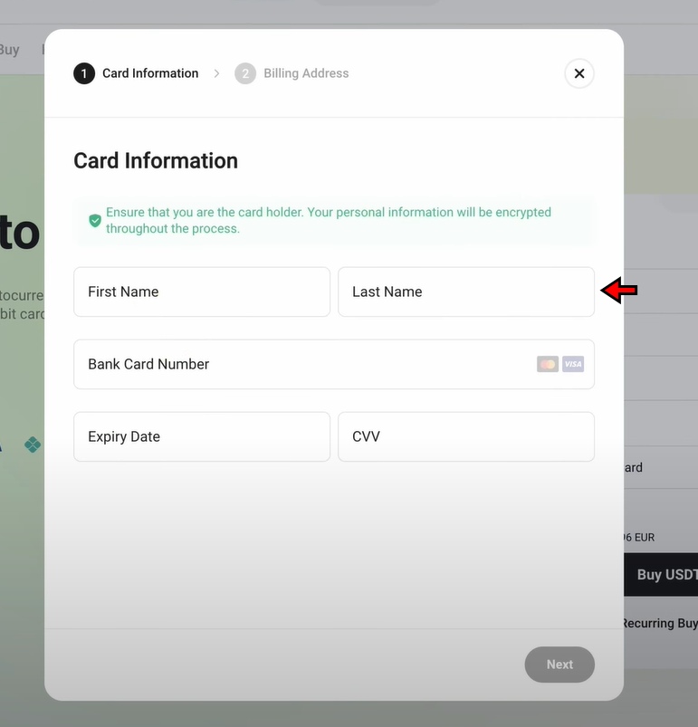 KuCoin Buy Crypto with Credit/Debit Cart Tutorial: Enter credit/debit card details