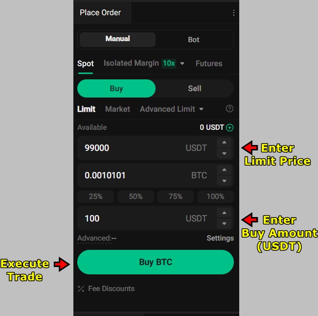 KuCoin Spot Trading Tutorial: Enter Order Details