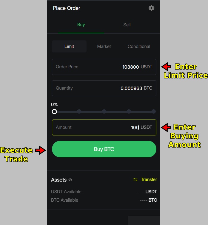 Coinflare Spot Trading Tutorial: Enter your order details