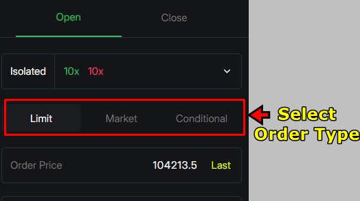 Coinflare Derivatives Trading Tutorial: Select Order Type