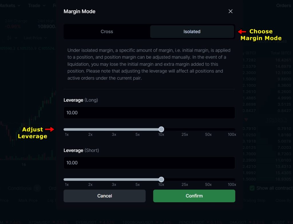 Margin mode and leverage settings