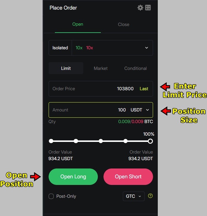 Coinflare Derivatives Trading Tutorial: Enter Trade Details