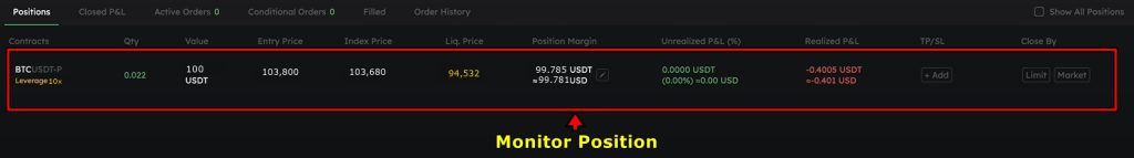 Coinflare Derivatives Trading Tutorial: Monitor your position
