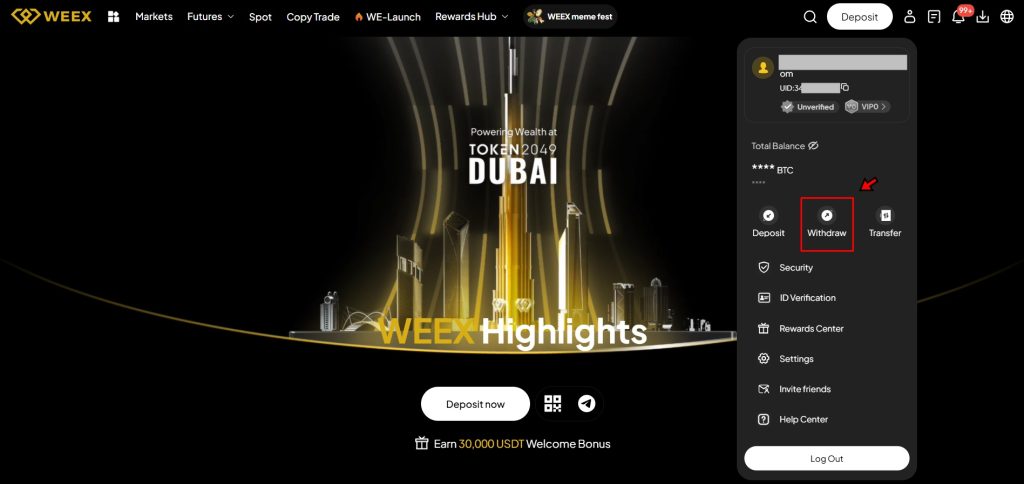 How to Withdraw on WEEX