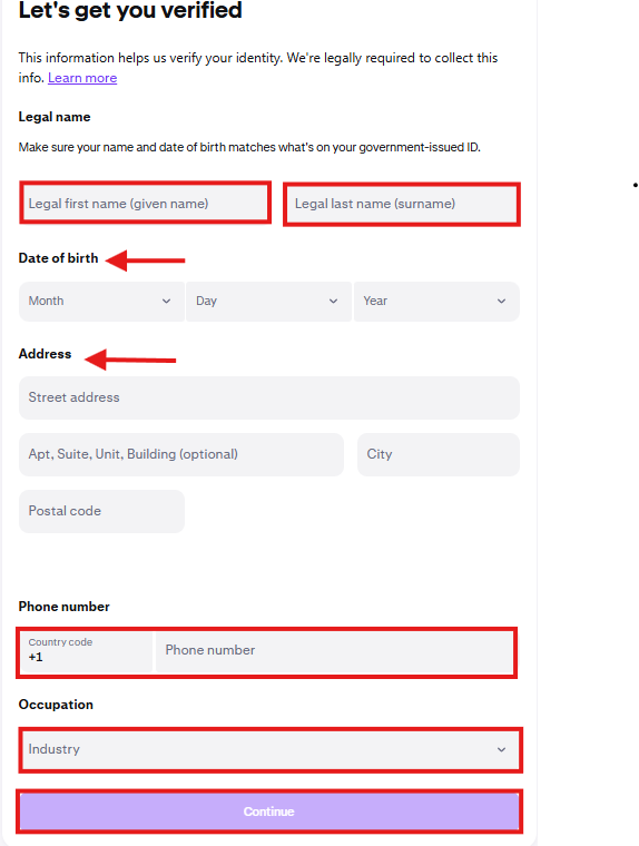 Kraken KYC personal details tutorial