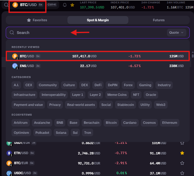 Kraken margin trading Tutorial: Select trading pair