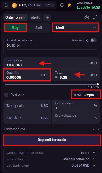 Kraken spot trading Tutorial: To buy BTC Order form