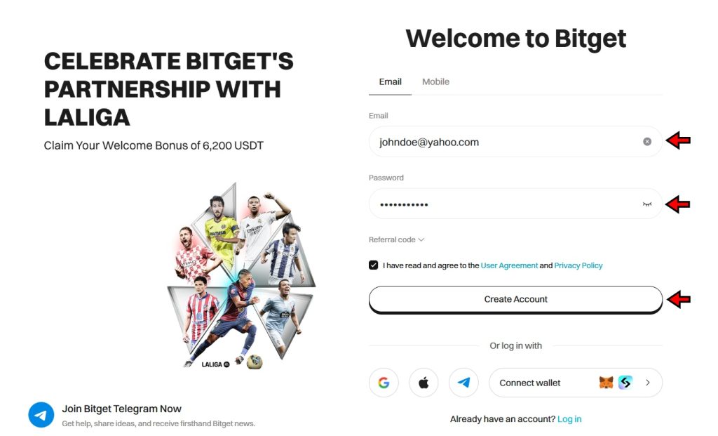 Bitget Exchange Tutorial: sign-up page