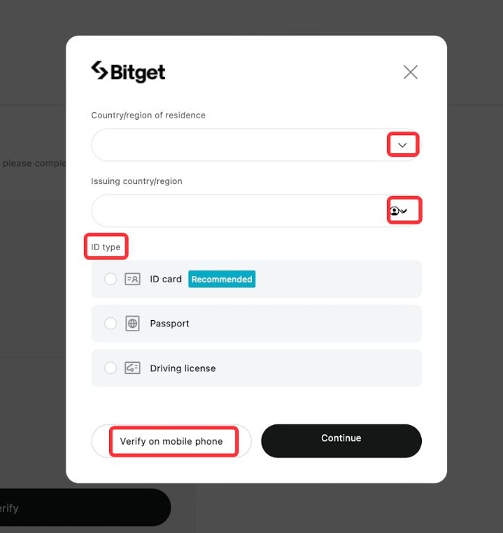 Bitget KYC Tutorial: Choose your region and document type