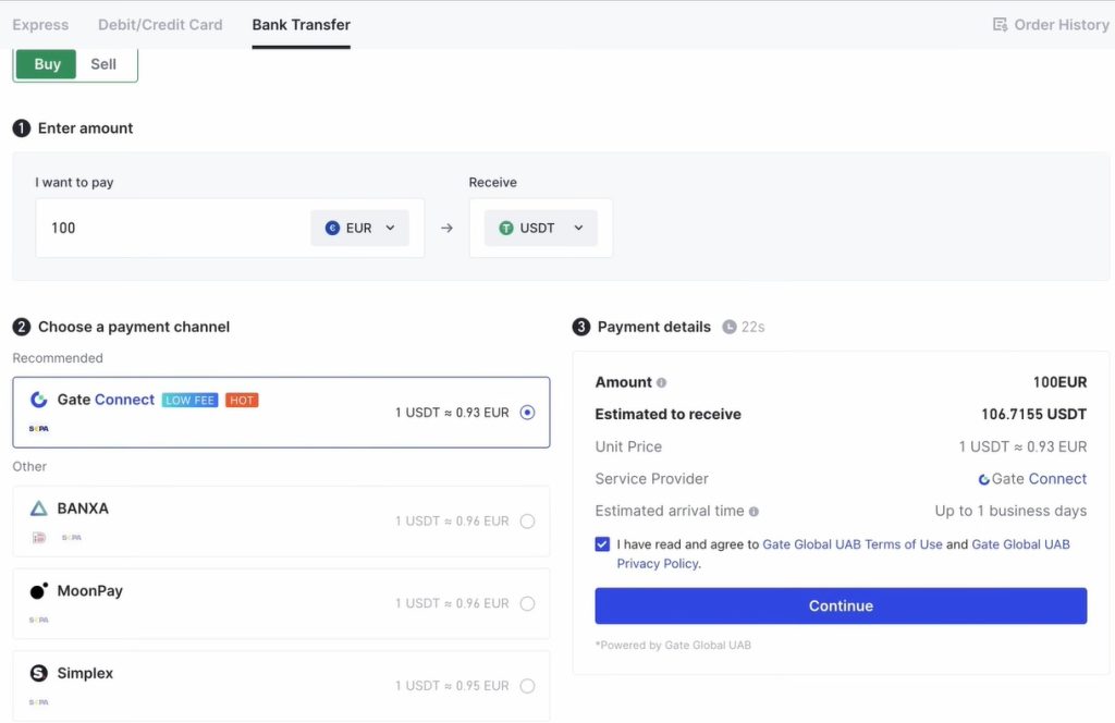 Gate.io Buying Crypto Tutorial: Buy crypto via bank deposit