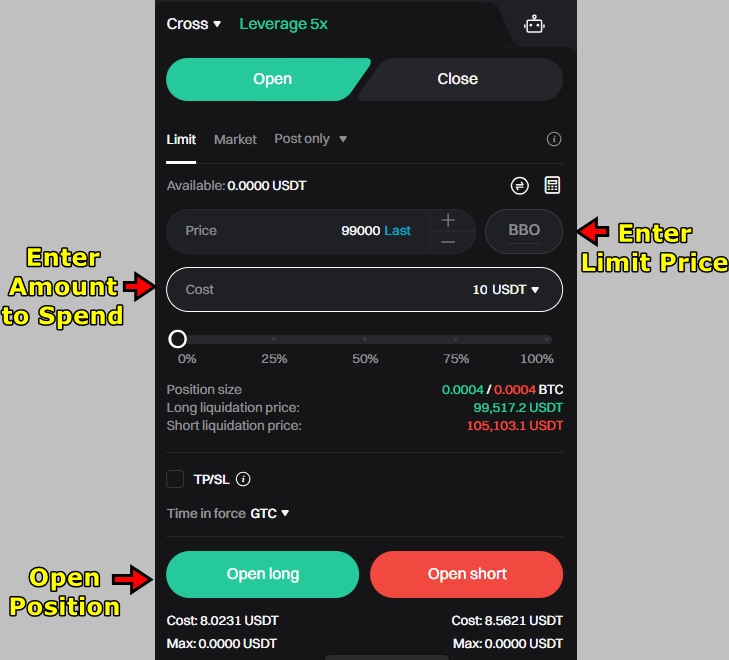 Bitget Futures Trading Tutorial: Enter Trade Details and Open Position