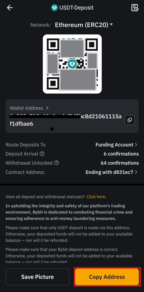 Bybit App Crypto deposit: Copy deposit address