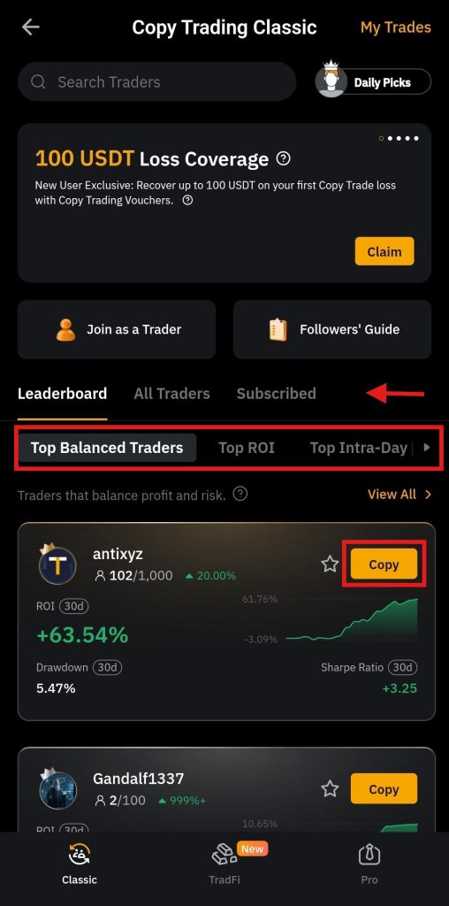 Bybit App Copy Trading Tutorial: Select Copy trader