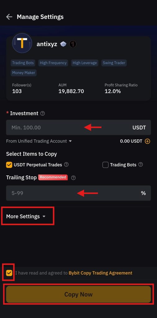 Bybit App Copy Trading Tutorial: order window