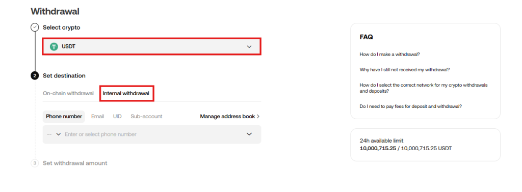 OKX internal withdrawal