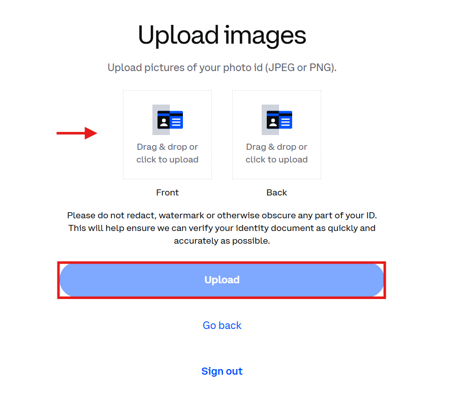 Coinbase KYC Tutorial: document page
