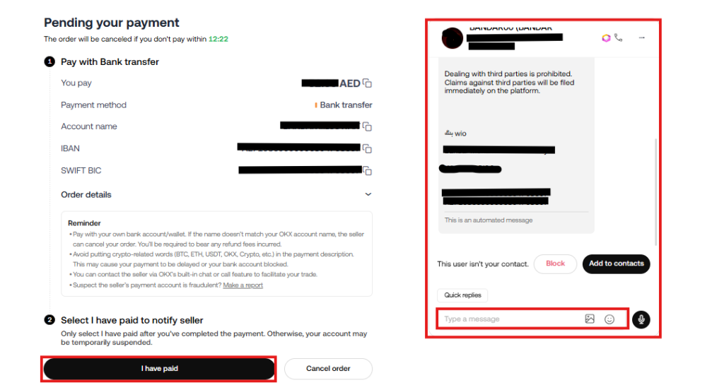 OKX P2P Trading Tutorial: Confirm your payment details