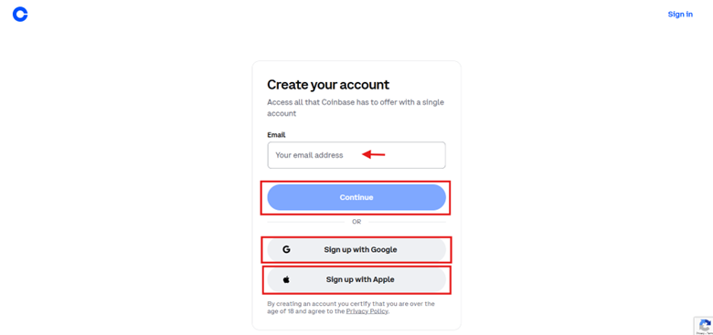 Coinbase Tutorial: sign-in page