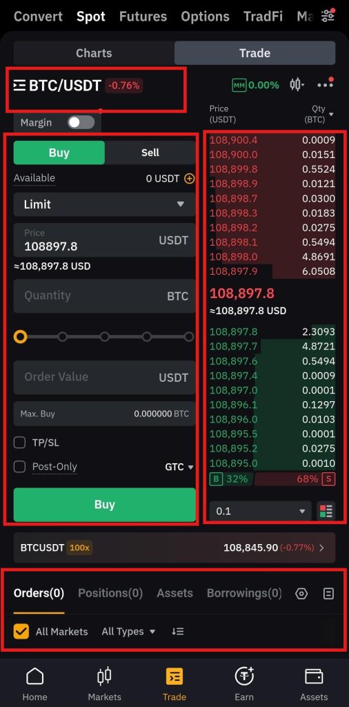 Bybit App Spot Trading Tutorial: interface