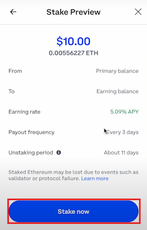 Coinbase staking tutorial: confirm amount