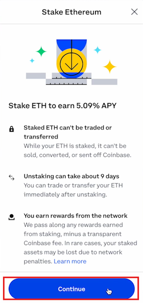 Coinbase staking tutorial: window