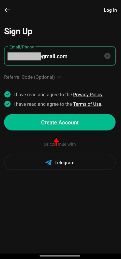 KuCoin App Tutorial: Enter email/phone number for registration