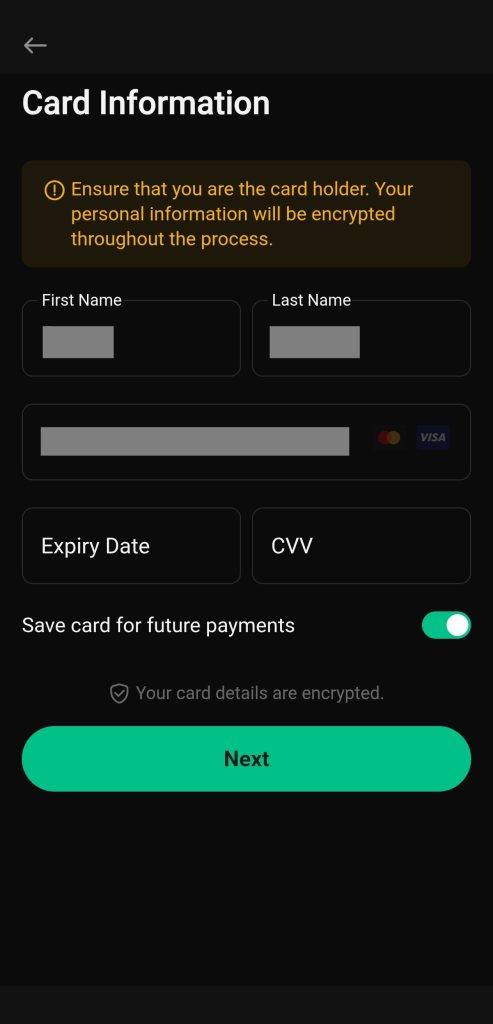KuCoin App Crypto Buying Tutorial: Enter payment details