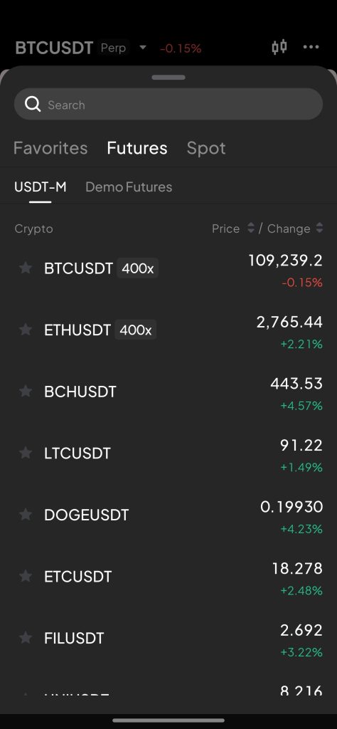 WEEX app Futures Trading Tutorial: Select Futures trading pairs