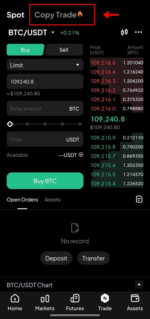 WEEX Copy trading page