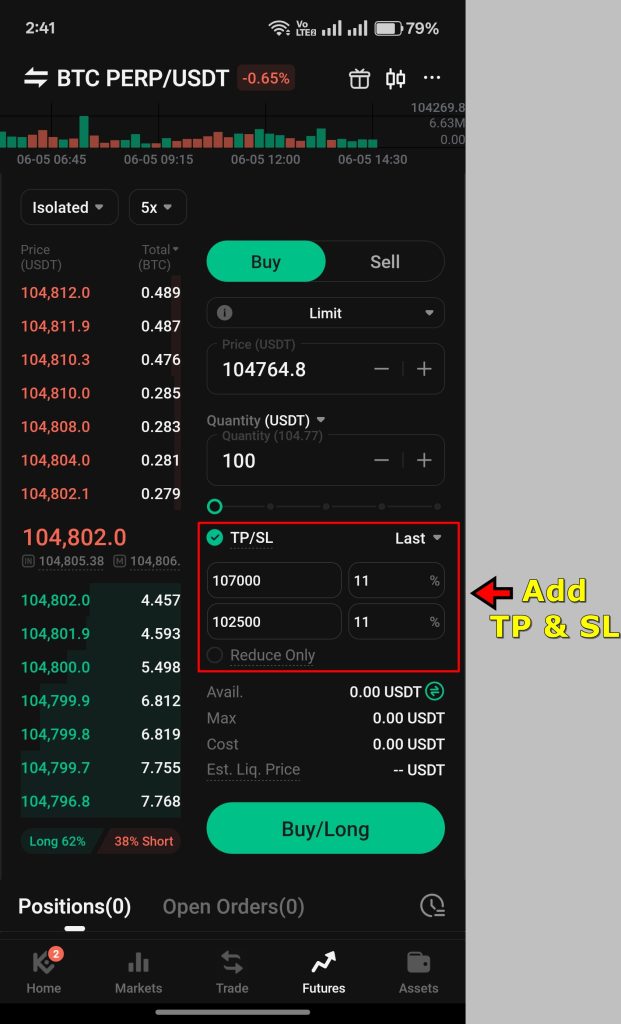 KuCoin App Futures Trading Tutorial: Add TP and SL