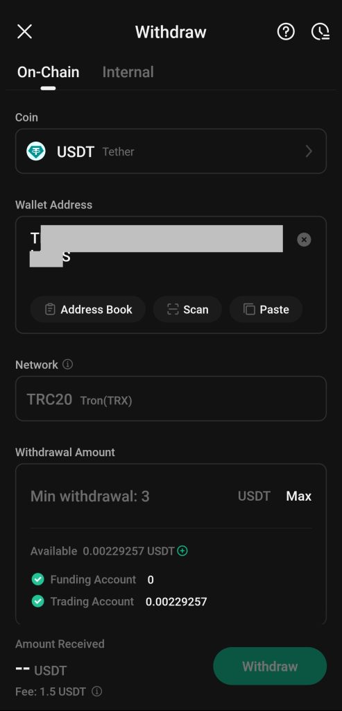 KuCoin crypto withdrawal page