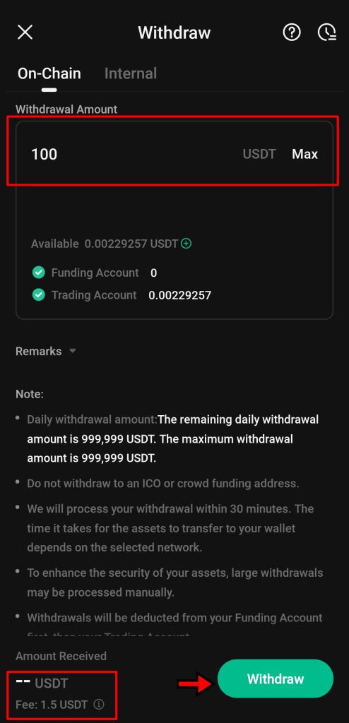KuCoin App withdrawal Tutorial: Enter the amount and withdraw crypto