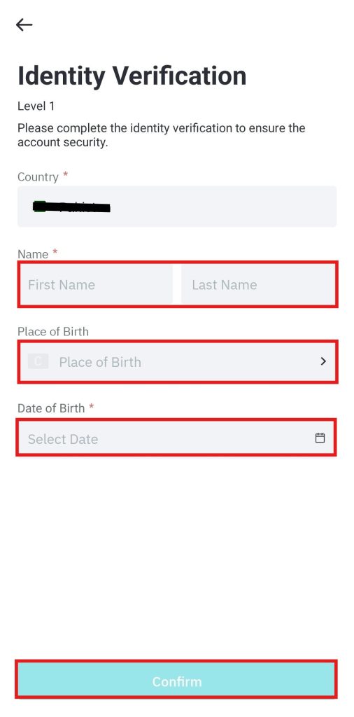 BitMart app KYC Tutorial: KYC level 1 details