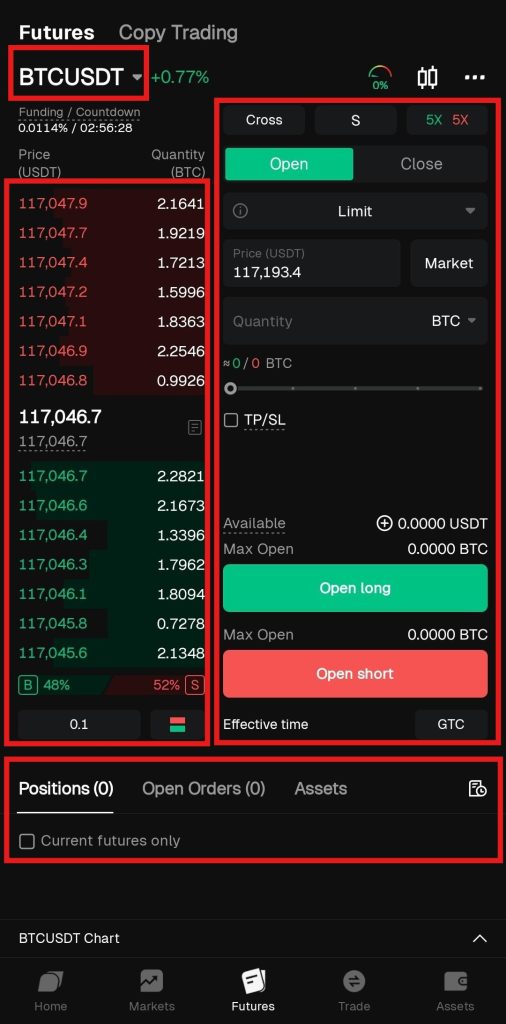 Bitunix App Futures trading Tutorial: Futures trading interface