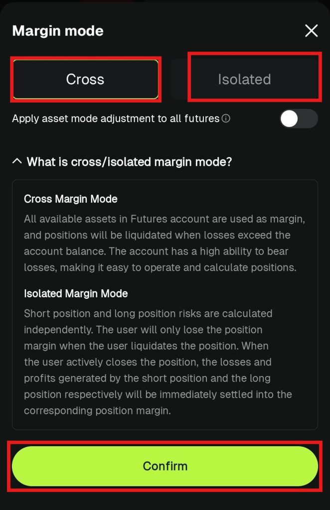 Bitunix App Futures trading Tutorial: Select the margin mode