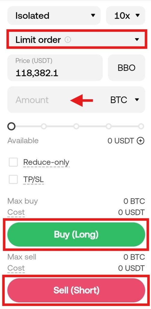 OKX App Futures trading Tutorial: order panel