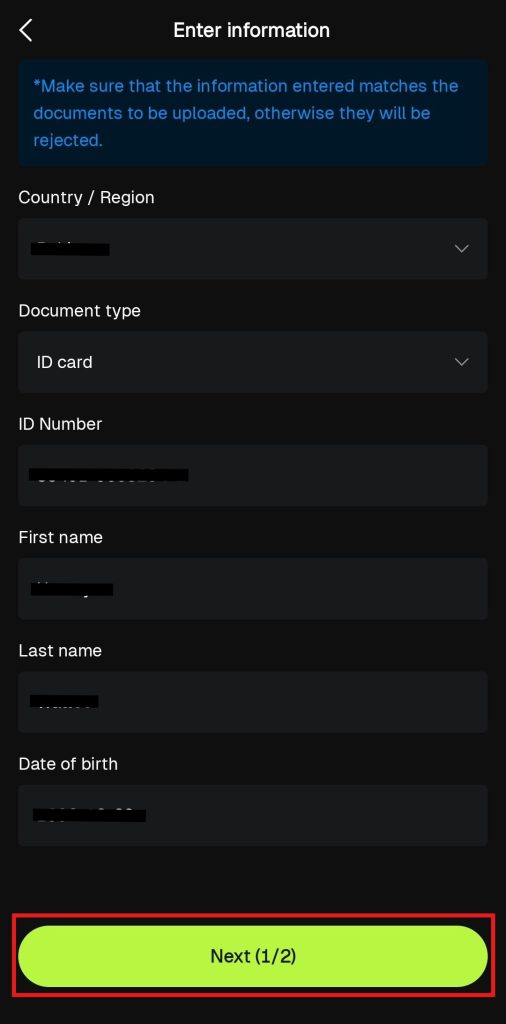 Bitunix App KYC Tutorial: Information screen