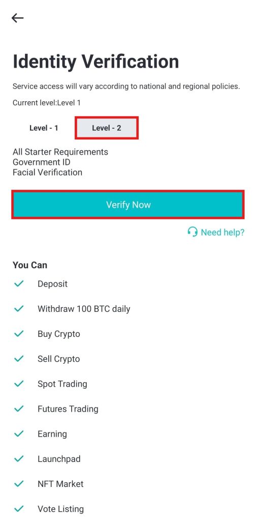 BitMart app KYC Tutorial: Level 2 KYC 