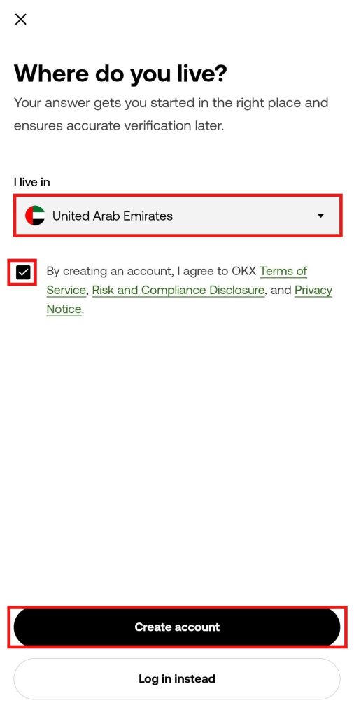 OKX Mobile App Tutorial: Select Residence country