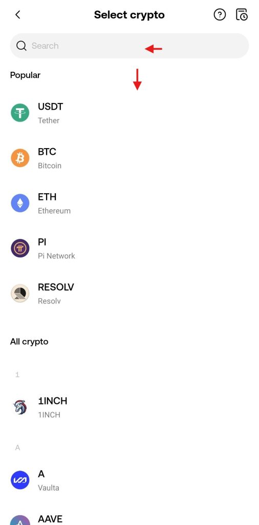 OKX App Deposit Tutorial: Select cryptocurrency
