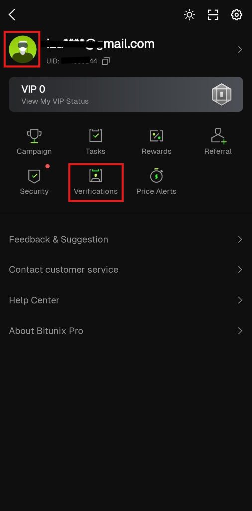 Bitunix App KYC Tutorial: Verification screen