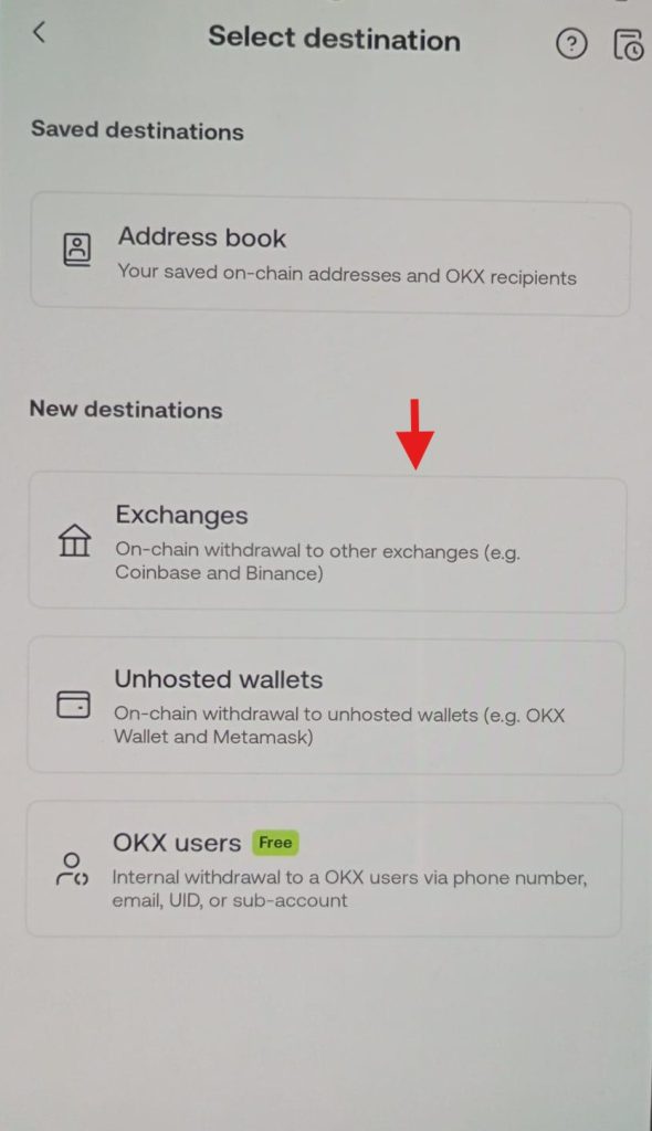 OKX App Withdrawal Tutorial: Select destination