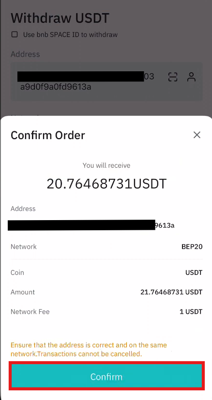 BitMart App Withdrawal Tutorial: Confirm Order