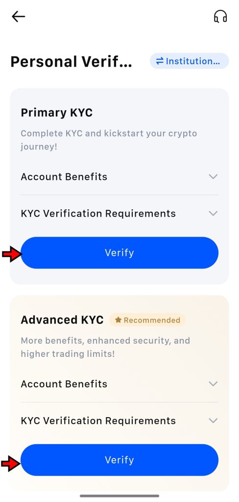 MEXC App KYC Tutorial: choose verification type