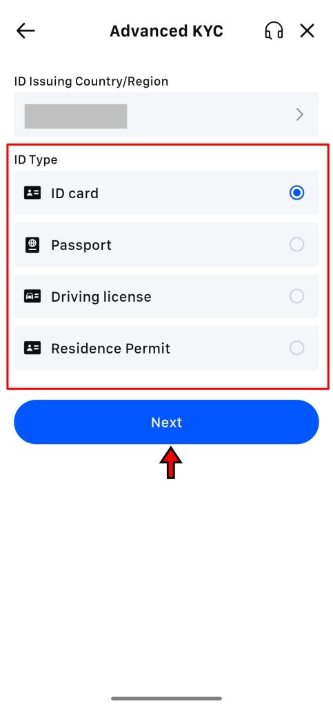 MEXC App KYC Tutorial: Select country and document type