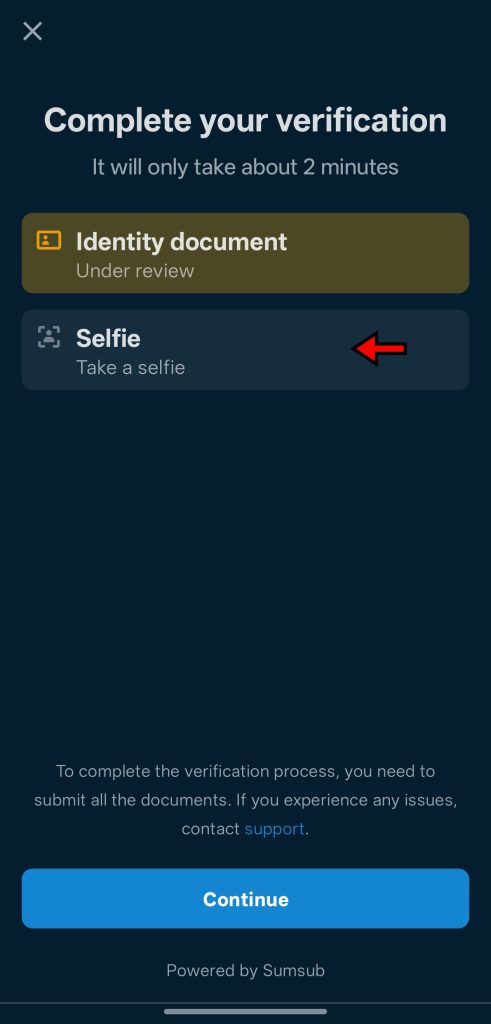 MEXC App KYC Tutorial: Choose “Selfie” for advanced verification