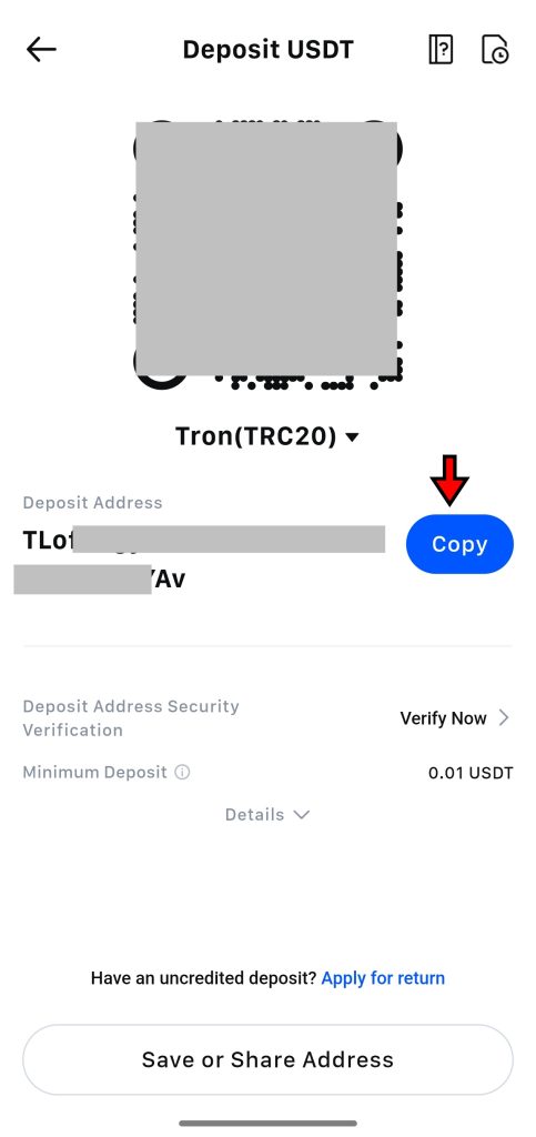 MEXC App Deposit Tutorial: wallet address