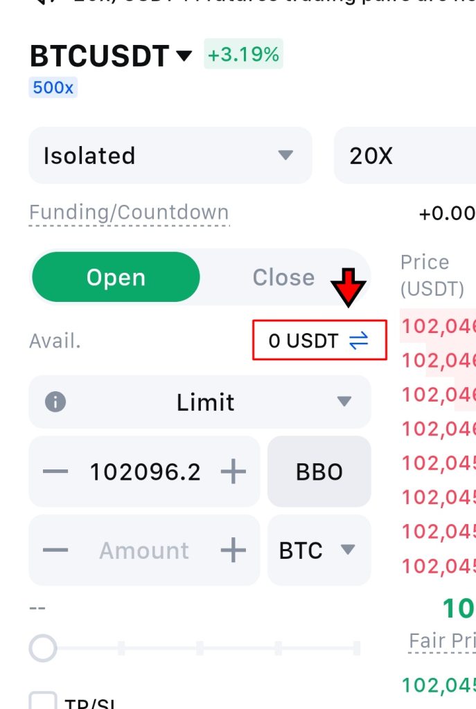 MEXC App Futures Trading Tutorial: transfer funds to futures wallet