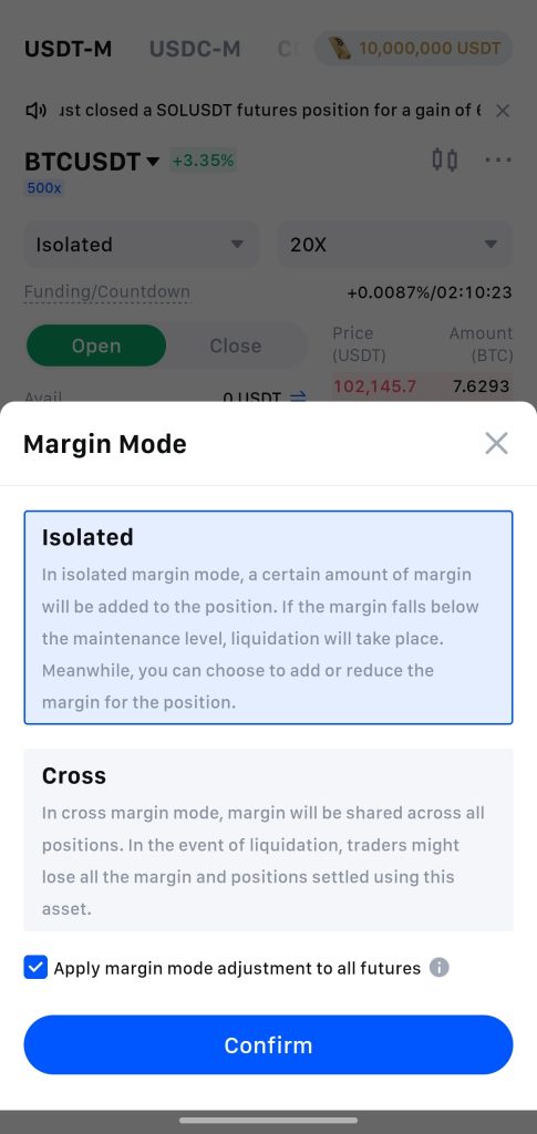 MEXC App Futures Trading Tutorial: set margin and leverage